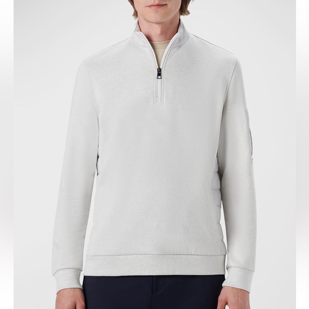 NWOT Bugatchi Chalk Gray Quarter Zip Pullover Size XL